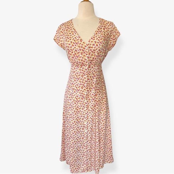 Reformation Floral Midi Dress in Cream and Pink - Picture 3 of 10